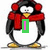 A cartoon penguin wearing a red scarf and earmuffs with text changing across frames.