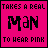 A 4x3 contact sheet of animated frames showing a pink background with black text reading "TAKES A REAL MAN TO HEAR PINK" where the word "PINK" alternates between solid black and various shades of purple/pink in each frame.