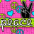 Pixelated icon with four quadrants: pink background with peace signs and hearts, 'peace' text, 'ROCK 'N' ROLL' text with guitar, and 'LOVE' text with hearts.