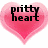 A pixelated heart-shaped icon with pink gradient fill and black text reading 'pritty heart' overlaid.