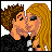 A 48x48 pixel animated buddy icon featuring two cartoon characters kissing on the left and a green circular background with "LOVE EVER" text on the right, displayed as a contact sheet of two frames.