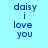 Pixelated text 'daisy i love you' on light blue background with pink rectangular overlays in different positions across frames.