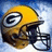 Green Bay Packers helmet icon with pixelated green text 'Go' and 'Packers' on black background, plus dotted line pattern.