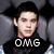 A four- of a person in various poses with overlaid text: 'OMG', 'it's', and 'David!!<3' on different