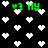 Black background with scattered white pixel hearts and green 'my' text in multiple positions, some pixels showing partial transparency or color bleed.