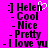 Pixelated text on bright pink background with a white heart symbol above 'Helen' in the left , repeated across two identical