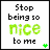 Two side-by-side animated frames of a buddy icon showing text with green pixelated 'nice' and a small green plus symbol in the bottom-right corner of the left frame.