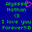 Blue background with green pixelated text reading 'Alyssa Nathan <3 I love yuu Forever!!:D' and a pink heart symbol above the name.