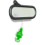 Animated sequence showing a rearview mirror with a green hanging ornament shifting position across frames.