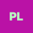 Pixelated light green 'PL' letters on solid magenta background with subtle gray outline.