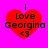 Four identical red heart-shaped icons with black text 'I Love Georgina <3' on a bright pink background, arranged in a