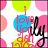 Pixelated icon with blue circle containing red text, pink and green shapes, and black script text on white background.