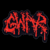 Static pixelated icon featuring red stylized text on a black background with dark blue outline and subtle drop shadow effect.