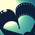Two overlapping teal and white heart shapes with dark blue outlines against a light yellow background.