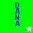 Vertical blue text "DANA" on green and white backgrounds with a white star and green star icon below the text in different sections.