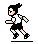 Pixel art of a character in a white shirt and black shorts running, with four sequential poses showing movement progression.