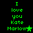 Green pixelated text on black background reads 'I love you Kate Marlow' with a star symbol, displayed in two identical vertical
