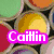 Pixelated buddy icon with four distinct sections: top-left shows a star-shaped object with colored segments and 'Caitlin' text, top-right features a colorful winged figure with 'Rox' text, bottom-left displays a pink heart with 'Forever' text, and bottom-right is empty.