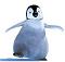Pixelated static image of a cartoon penguin chick with outstretched wings on white background.
