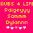 Pixelated yellow text on bright pink background with two of five white and one pink heart symbols below