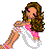 Animated contact sheet of a pixel-art doll icon with text elements across frames showing color changes and pose variations.