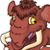Pixelated cartoon elephant head with brown skin, yellow eyes, and large tusks in a static 50x50 icon format.