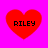 Four red heart shapes on a bright pink background, each containing the text "RILEY" in black pixelated font.