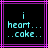 Pixelated cyan text on black background with purple border, showing "i heart... coke..." in two identical frames