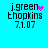 Pixelated text displays 'j.green thopkins 7.1.07' with a cyan background; the pink symbol next to 'j.green' changes from heart to star to dots across frames.