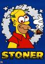 Static cartoon icon of a yellow-skinned character in red shirt smoking with smoke ring, blue background, and 'STONER' text below.