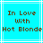 Pixelated text "In Love With Hot Blonde" on cyan background with white lines, two identical side-by-side