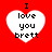 Red background with four white heart shapes containing black text reading 'I love you brett' in pixelated font.