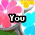 Four- with text fragments: pink flower, black-and-white heart, and starry background