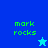 Pixelated green text 'mark rocks' appears on blue and cyan backgrounds with a star icon changing color between frames.