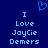 Blue background with light blue pixelated text reading "I Love JayCie Demers" and a small heart symbol above the text.