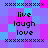 Pixelated text 'live laugh love' repeated in four identical quadrants on a blue and pink checkered background with black border lines.