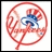 Red circular border with blue and white central design, transitioning to text reading 'GOO New York Yankees!' in blue letters.