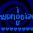Blue and black pixelated icon with repeating text 'hypnotize' above heart , featuring four spiral patterns