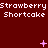 Pixelated text repeats 'Strawberry Shortcake' across three on a dark red background with scattered pink star-like shapes
