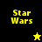 Star Wars-themed pixel art icon with yellow text on black and olive backgrounds, featuring two star symbols.