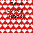 Red and white pixelated heart pattern background with black text reading "Gene Loves Amber" in two identical vertical