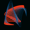 Animated abstract shape with flowing lines in red, blue, orange, yellow, purple, green, and cyan hues against a black background.