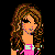 Pixel art character icons with names and text labels on black background, featuring two female figures in different outfits.