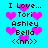 Pixelated cyan background with pink hearts and black text reading "I Love... Tori Ashley Bella <nh>" in two