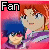 Two side-by-side pixelated anime-style character portraits with pink backgrounds, each labeled 'Fan' in black text, showing subtle differences in facial features and clothing details.