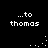 Black background with white pixelated text reading '...to thomas' in four positions and white pixel dots forming a curved path.