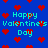 Blue background with red pixelated hearts and repeated 'Happy Valentine's Day' text in cyan pixelated font.