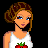 Pixel art buddy icon featuring a female character with brown braided hair and blue eyes wearing a white tank top with red strawberry graphic, alongside pink text elements on black background.