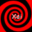 Four red and black spiral patterns arranged in a , each containing the text 'Xoi' at its center