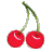 Two red cherries with green stems on a light gray background, next to green text reading 'Original Icons .com' on dark green.
